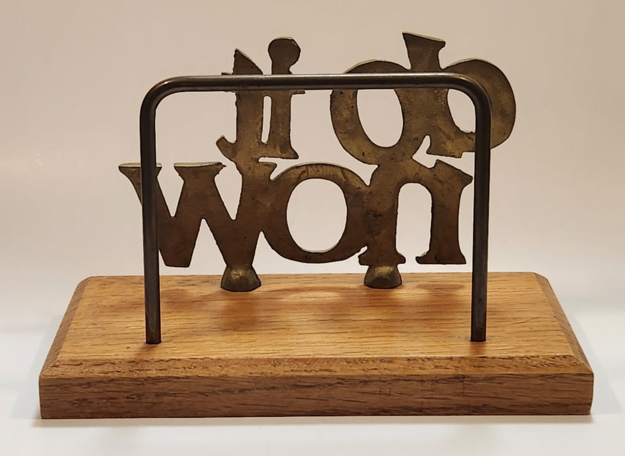 Vintage "Do It Now" Solid Brass and Oak Wood Desktop Office Bill Letter Folder Holder 4