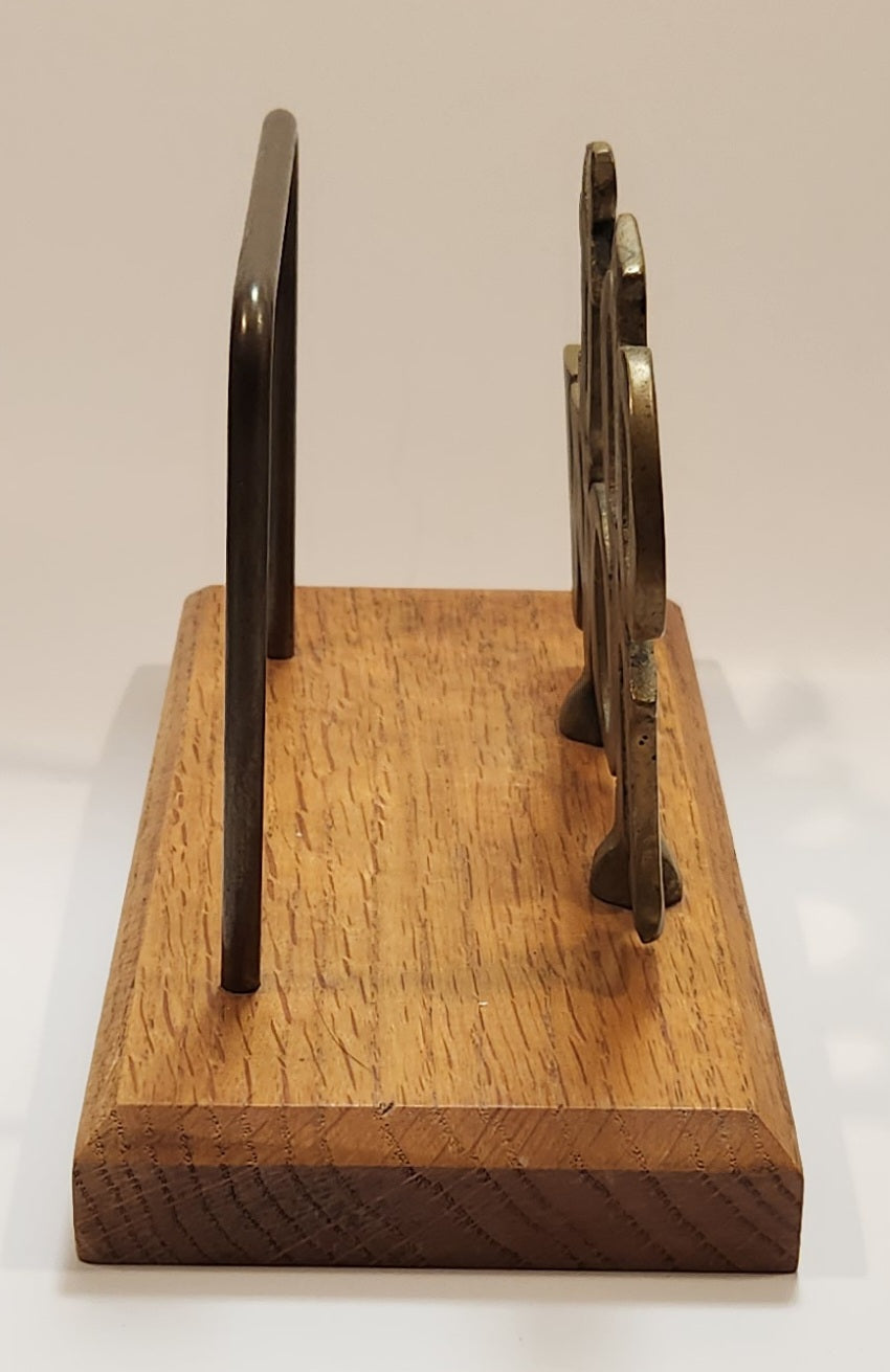 Vintage "Do It Now" Solid Brass and Oak Wood Desktop Office Bill Letter Folder Holder 5