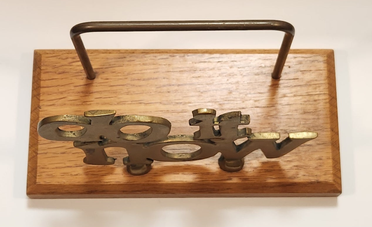 Vintage "Do It Now" Solid Brass and Oak Wood Desktop Office Bill Letter Folder Holder 6