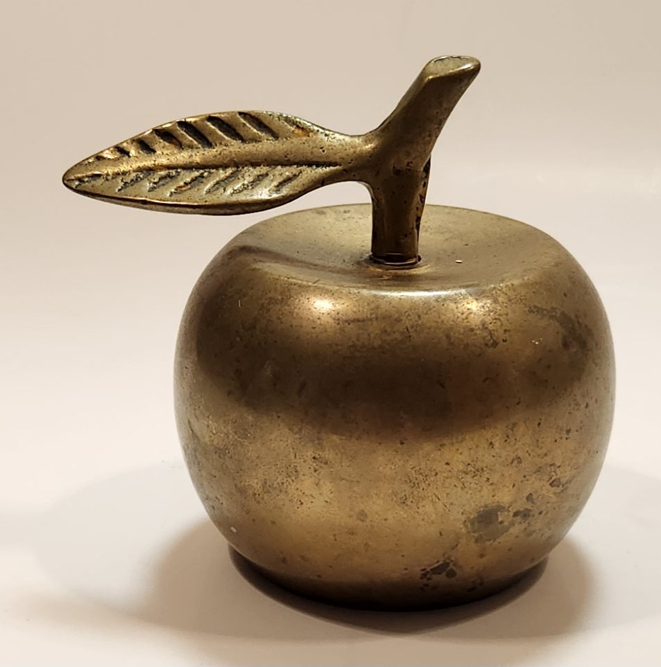 Vintage Brass Metal 3" Tall Apple with Leaf