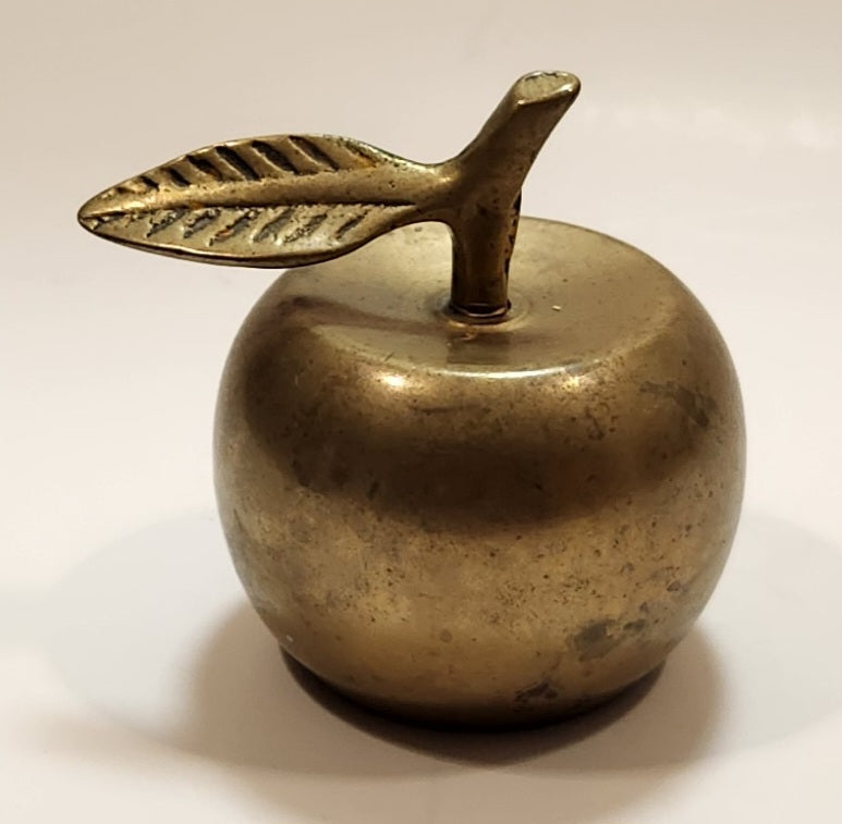 Vintage Brass Metal 3" Tall Apple with Leaf 2