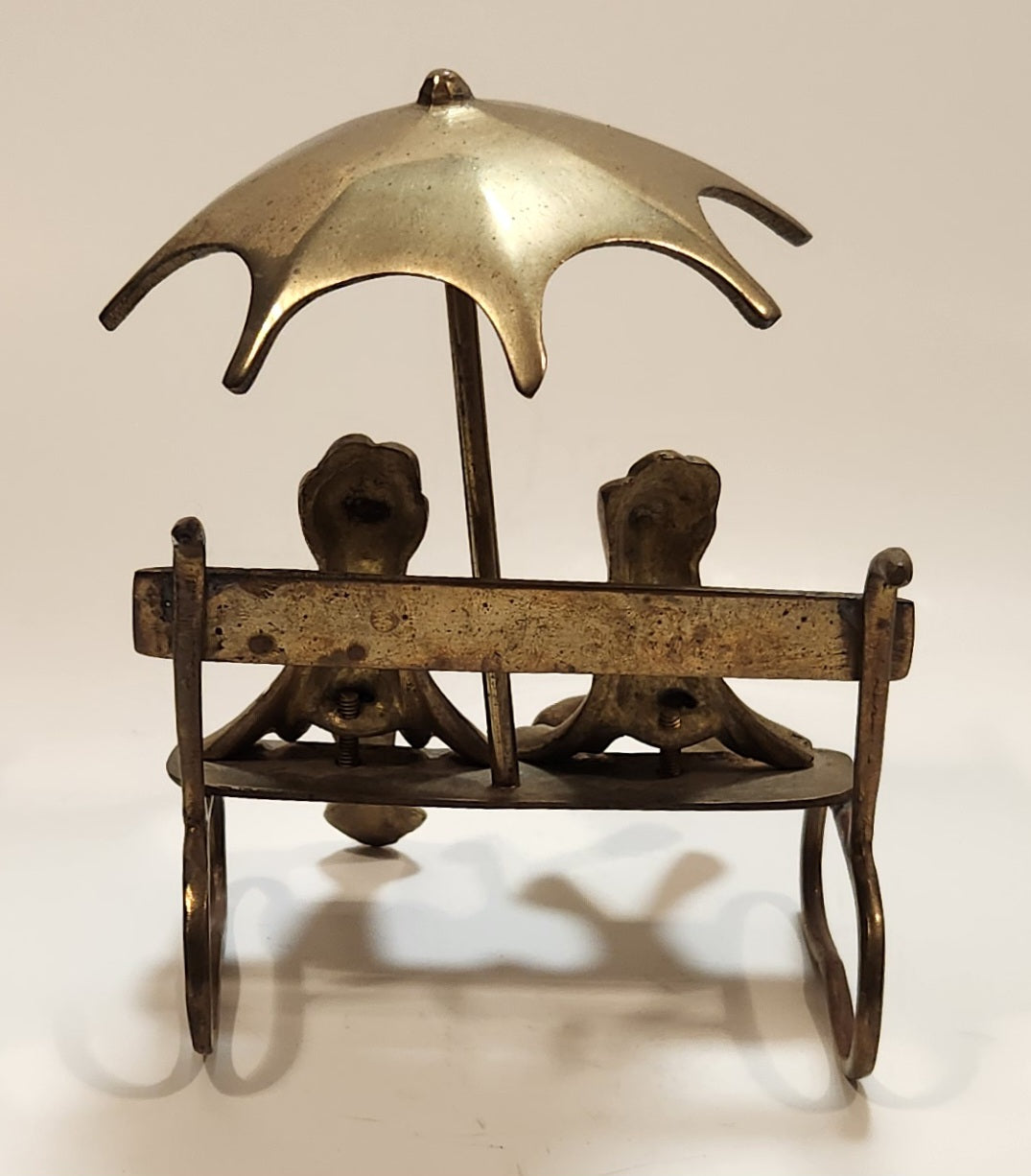 Frog Couple on Bench with Umbrella 5" Tall Brass Ornament Made in India 4
