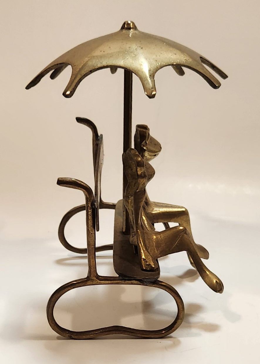 Frog Couple on Bench with Umbrella 5" Tall Brass Ornament Made in India 5