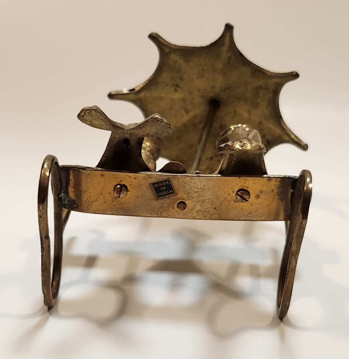 Frog Couple on Bench with Umbrella 5" Tall Brass Ornament Made in India 8
