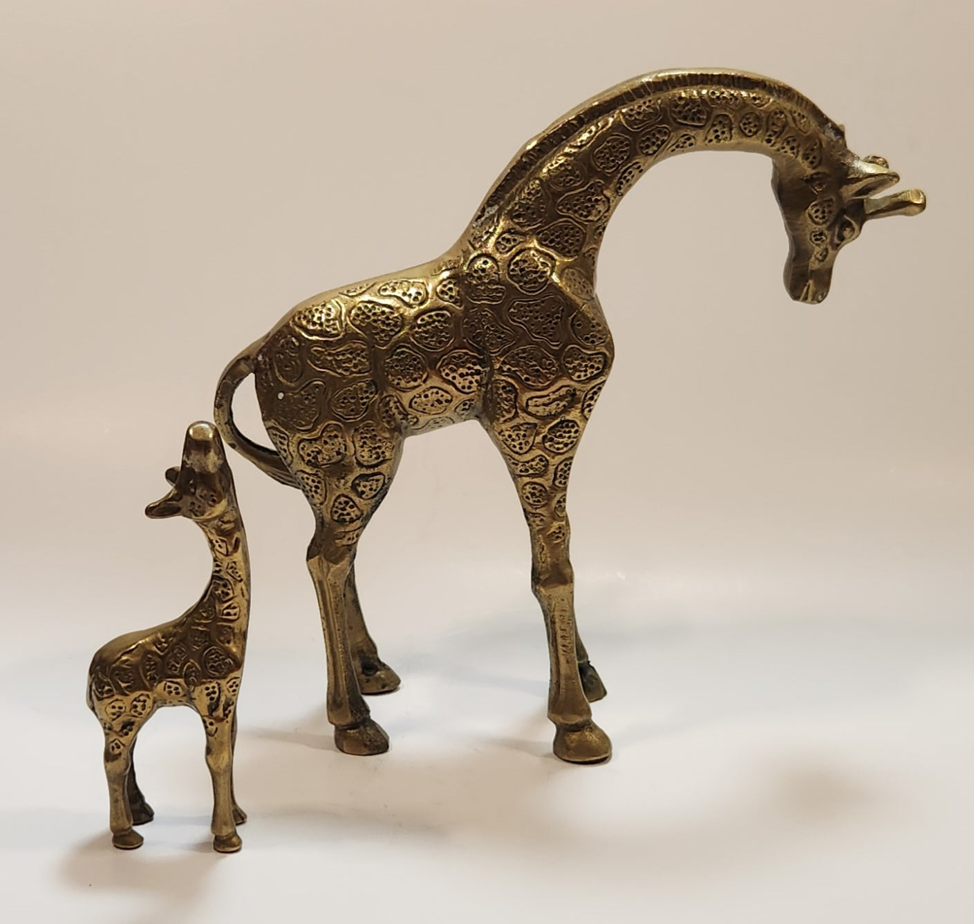 Vintage Mother Giraffe and Baby Giraffe Set of Brass Figurines 3