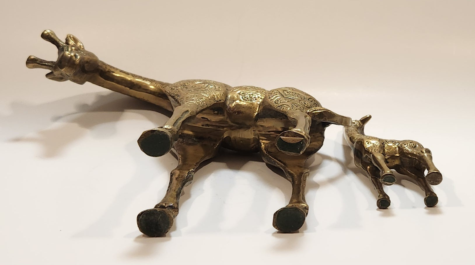 Vintage Mother Giraffe and Baby Giraffe Set of Brass Figurines 8