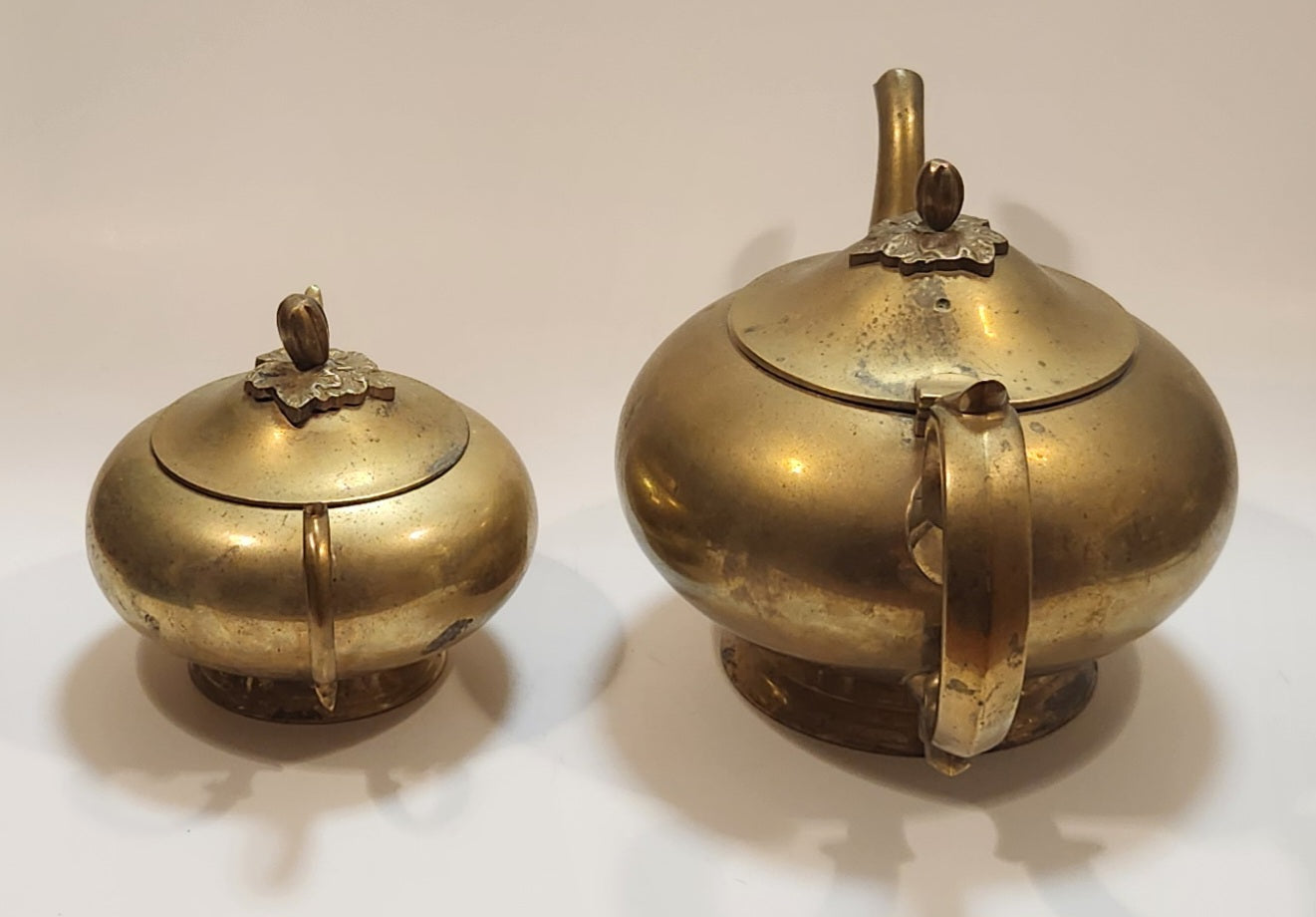 Vintage Teapot and Sugar Bowl Brass Metal Set Made in India 3