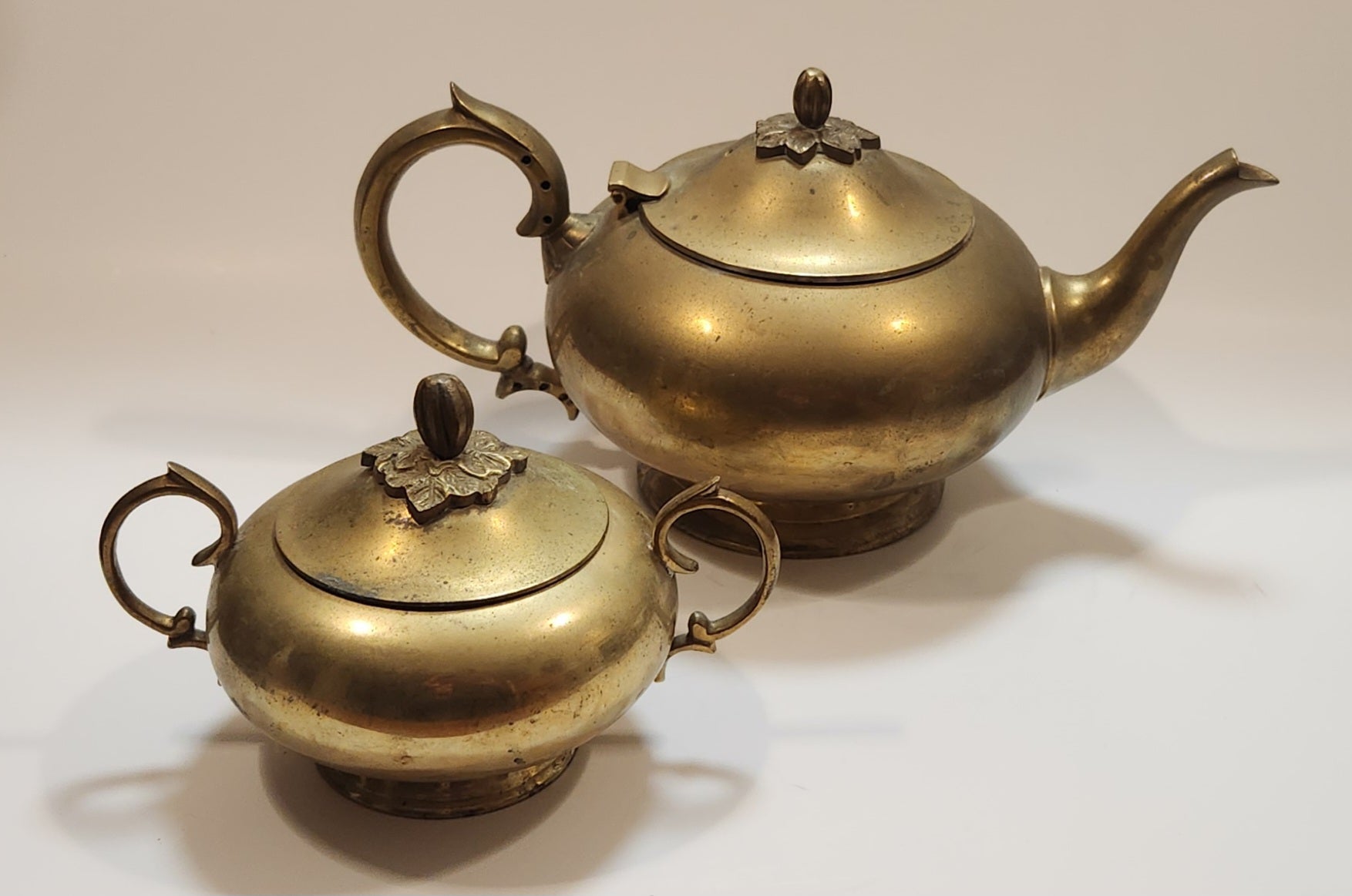 Vintage Teapot and Sugar Bowl Brass Metal Set Made in India 4