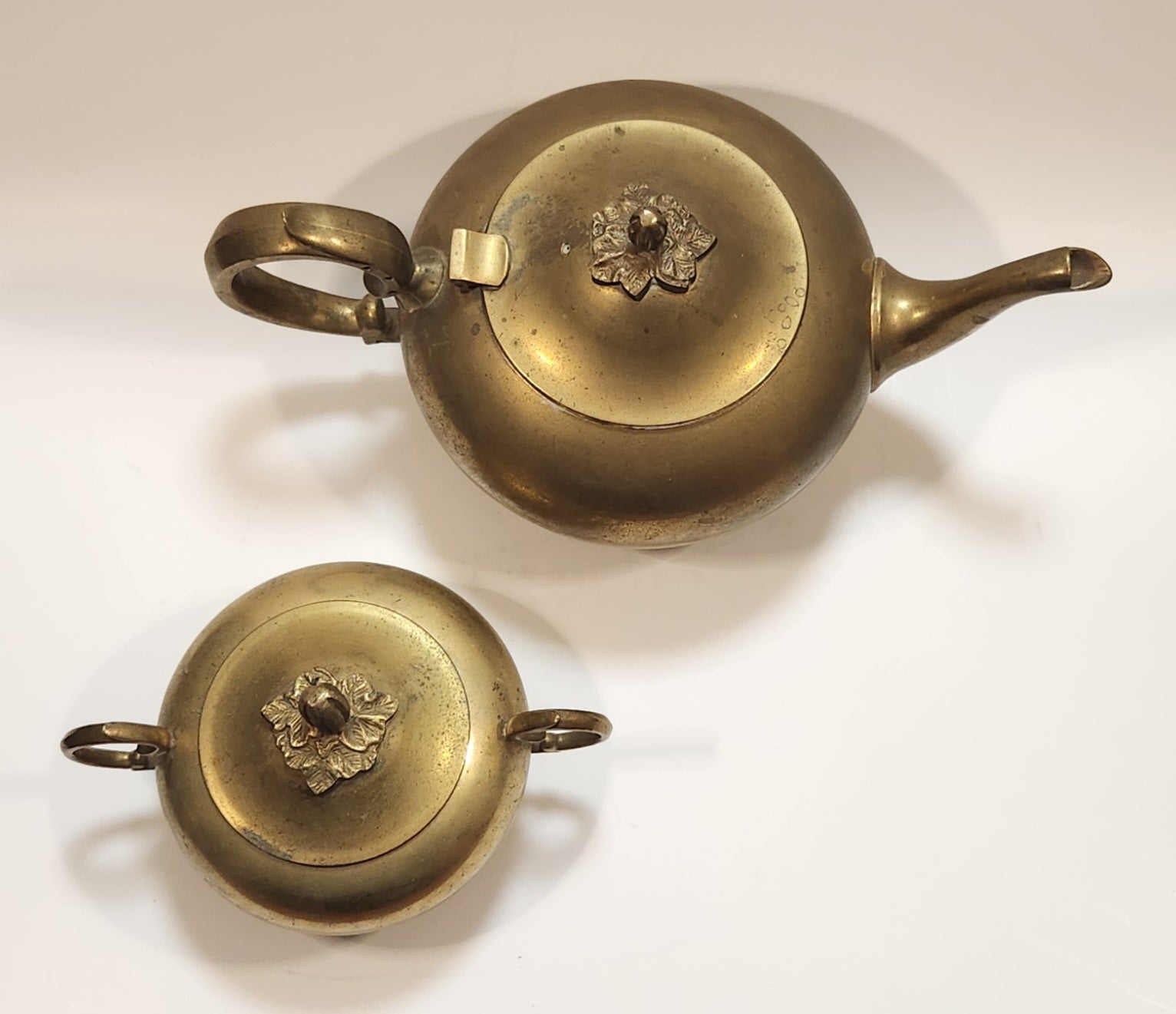 Vintage Teapot and Sugar Bowl Brass Metal Set Made in India 5