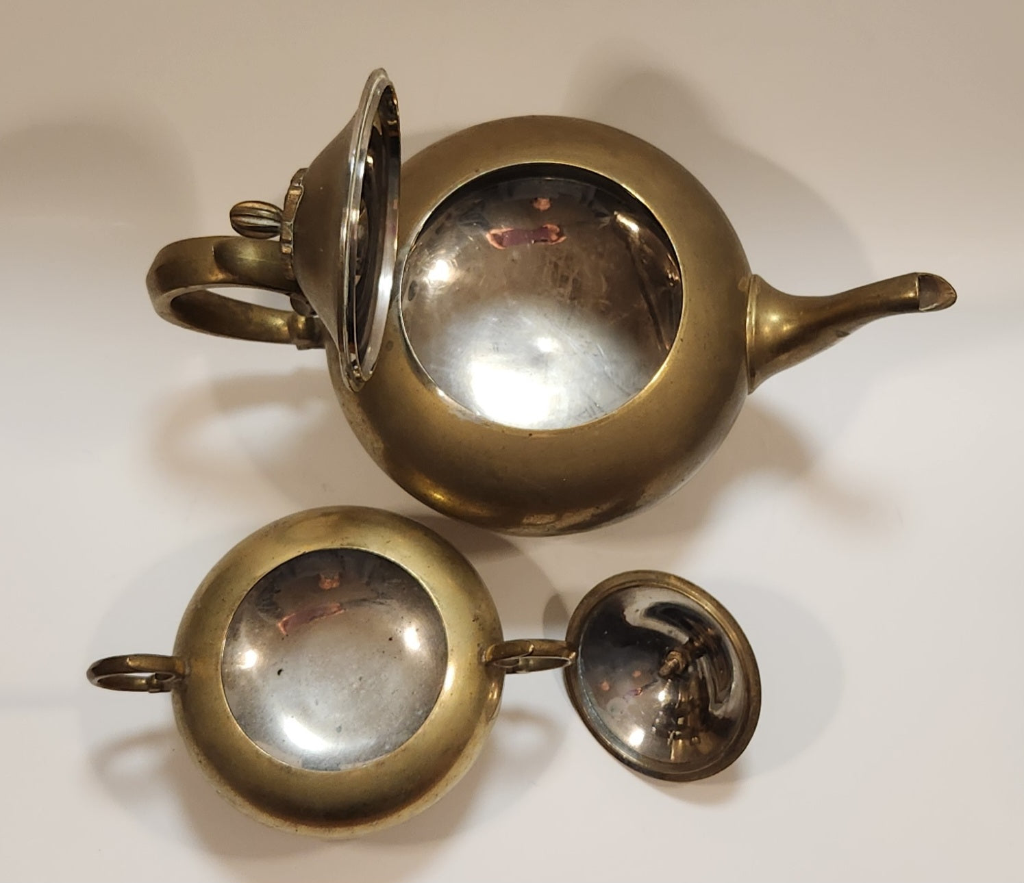 Vintage Teapot and Sugar Bowl Brass Metal Set Made in India 6