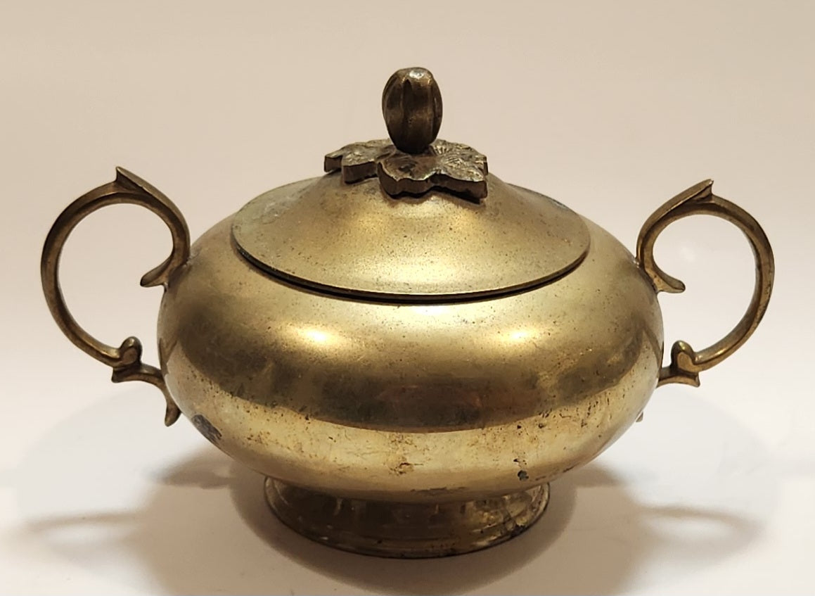 Vintage Teapot and Sugar Bowl Brass Metal Set Made in India 8