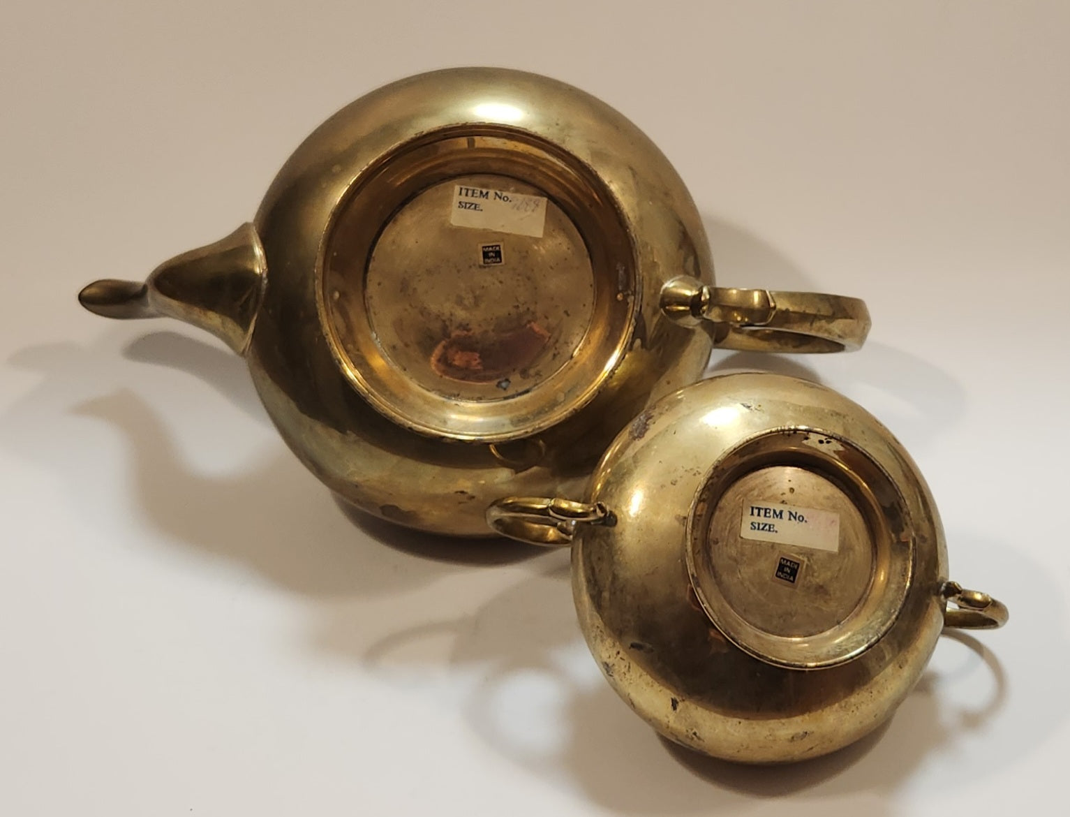 Vintage Teapot and Sugar Bowl Brass Metal Set Made in India 9