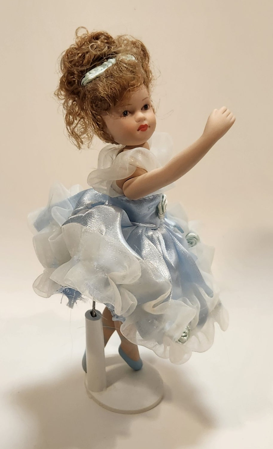 Ballerina Girl in Blue Dress 8" Tall Poseable Bisque Porcelain Doll with Stand 5