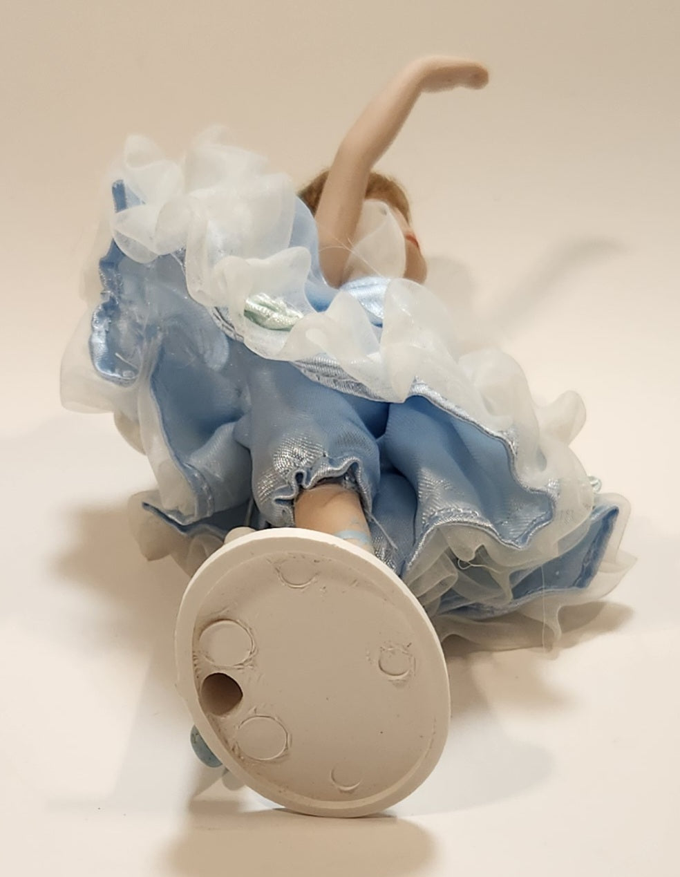 Ballerina Girl in Blue Dress 8" Tall Poseable Bisque Porcelain Doll with Stand 9