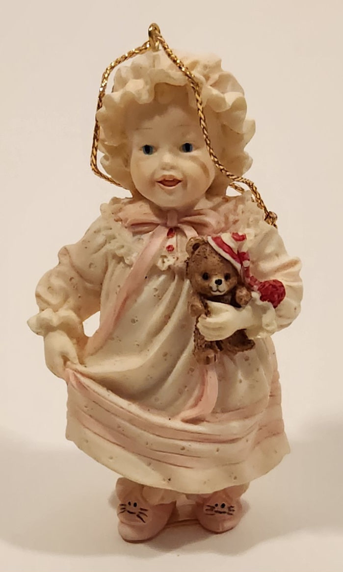 1993 Ashton Drake Heirloom Ornaments Sarah with Brown Teddy Bear Porcelain Figurine by Yolanda Bello 4