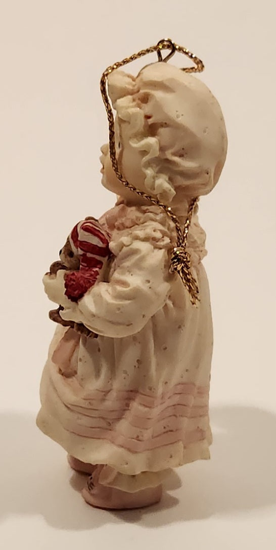 1993 Ashton Drake Heirloom Ornaments Sarah with Brown Teddy Bear Porcelain Figurine by Yolanda Bello 5