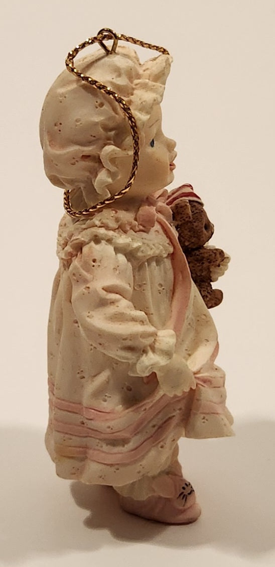 1993 Ashton Drake Heirloom Ornaments Sarah with Brown Teddy Bear Porcelain Figurine by Yolanda Bello 7