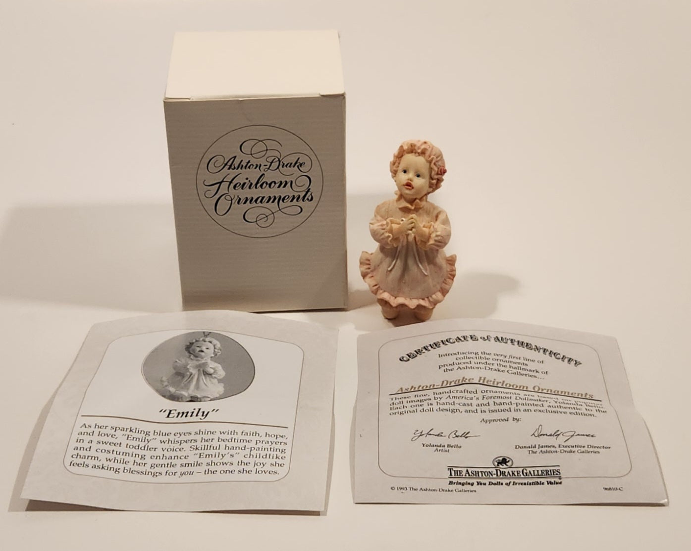 1993 Ashton Drake Heirloom Ornaments Emily Porcelain Figurine by Yolanda Bello 2