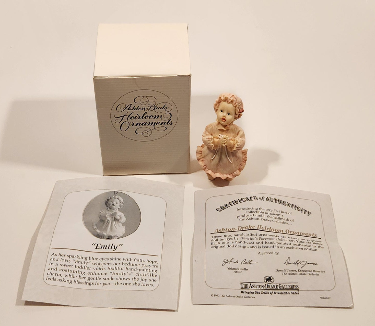 1993 Ashton Drake Heirloom Ornaments Emily Porcelain Figurine by Yolanda Bello 3