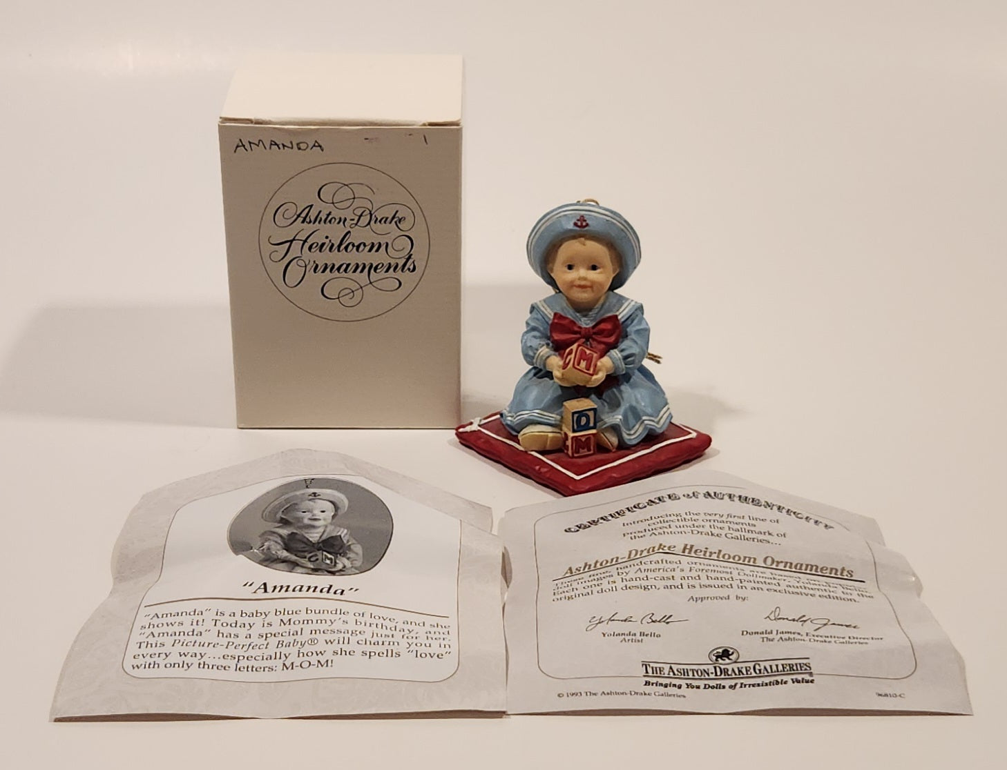 1993 Ashton Drake Heirloom Ornaments Amanda Porcelain Figurine by Yolanda Bello