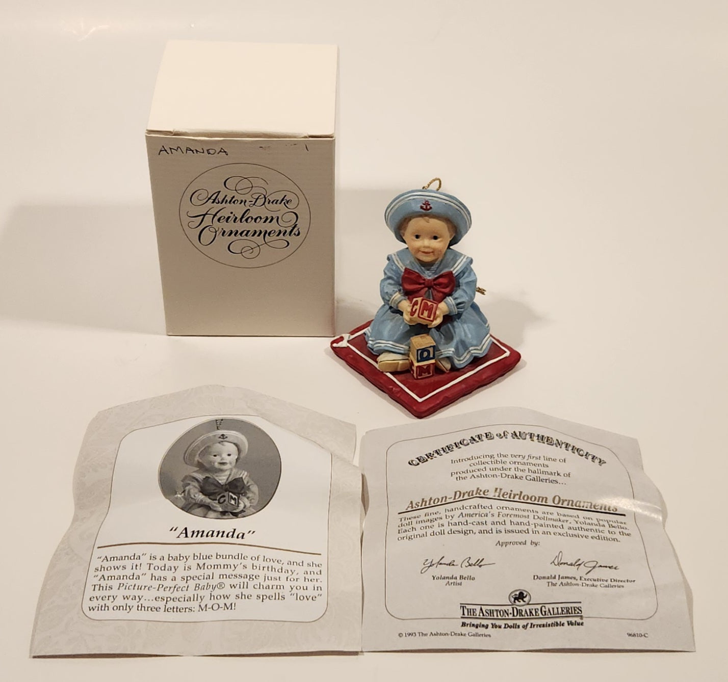 1993 Ashton Drake Heirloom Ornaments Amanda Porcelain Figurine by Yolanda Bello 2