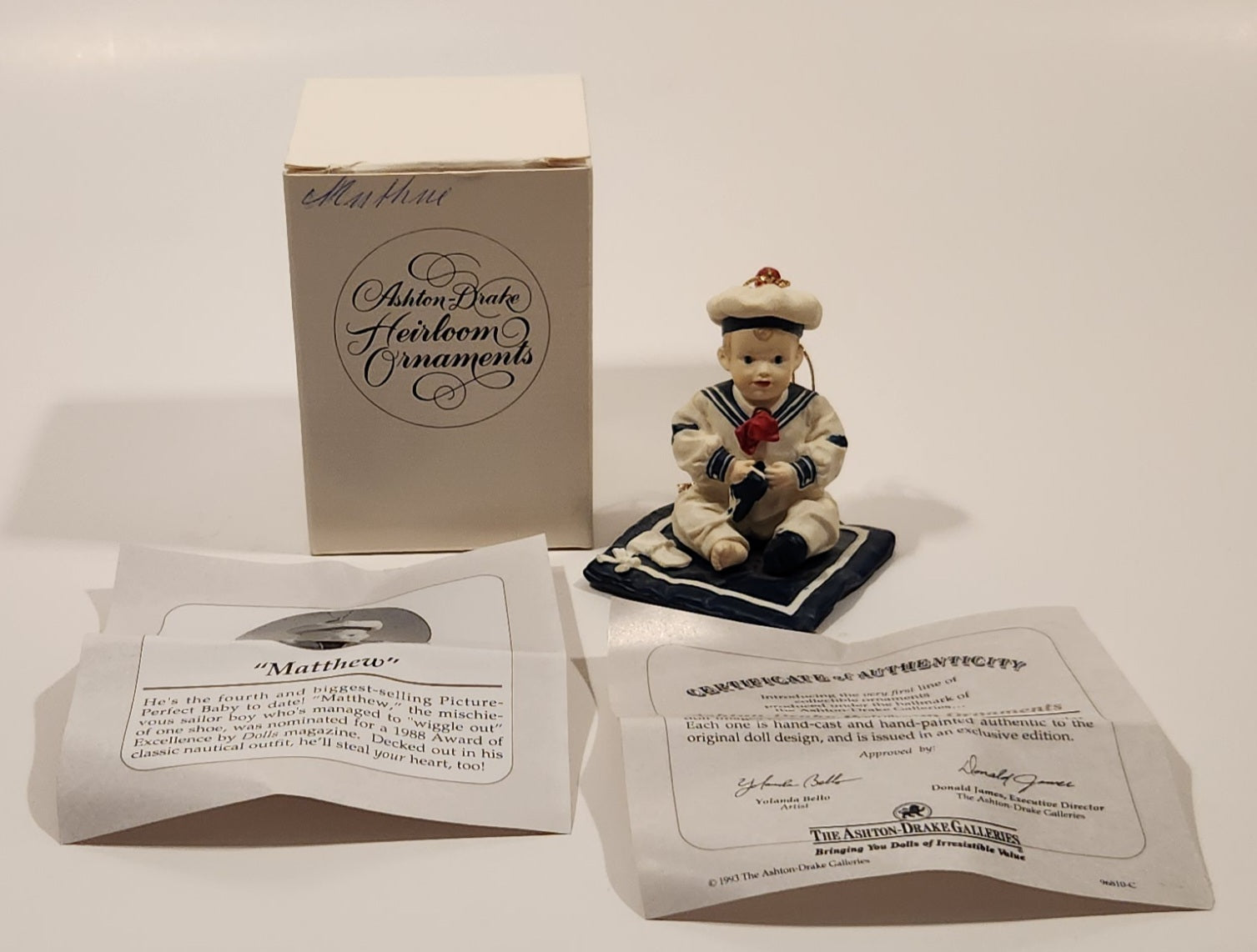 1993 Ashton Drake Heirloom Ornaments Matthew Porcelain Figurine by Yolanda Bello 2