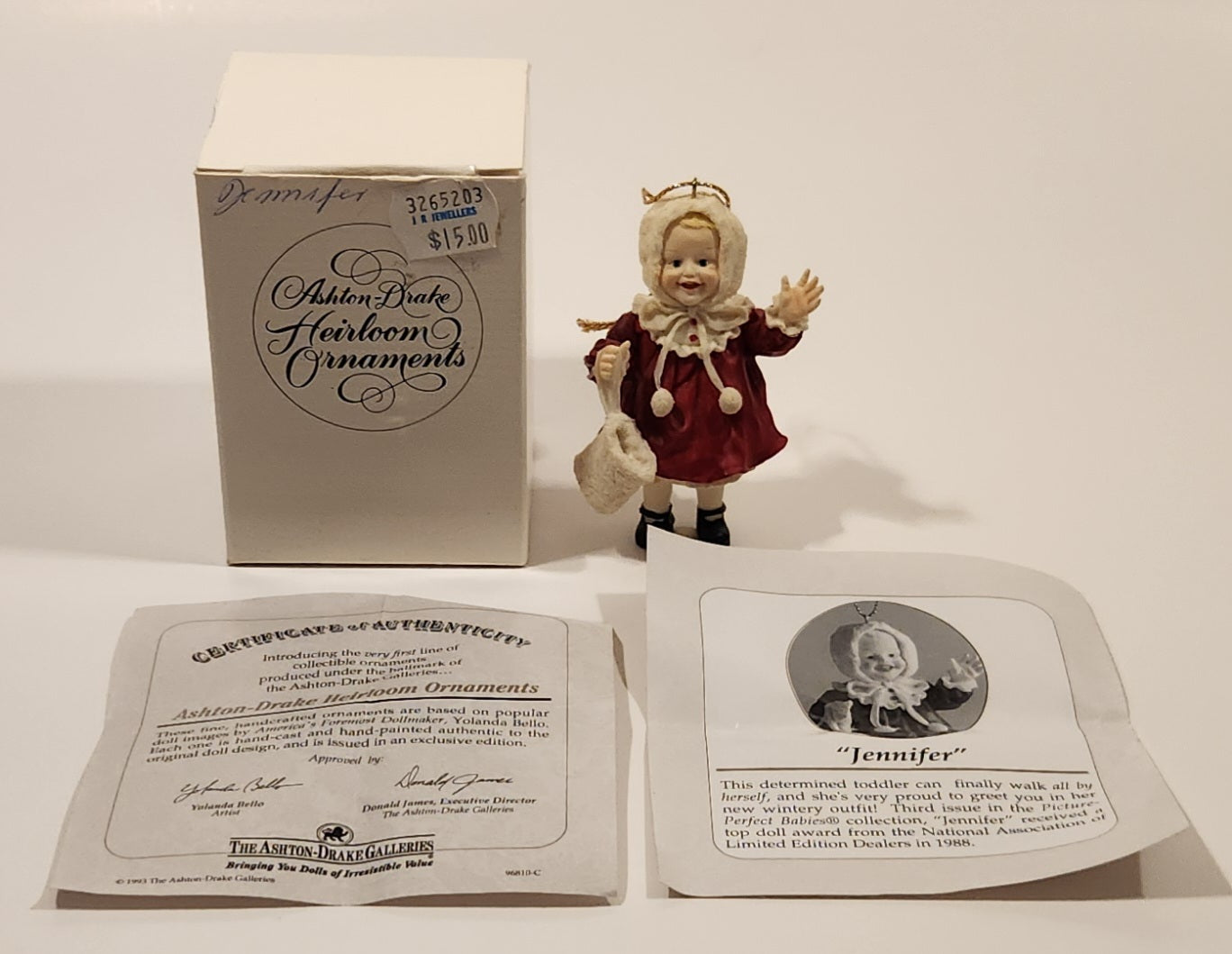 1993 Ashton Drake Heirloom Ornaments Jennifer Porcelain Figurine by Yolanda Bello 2