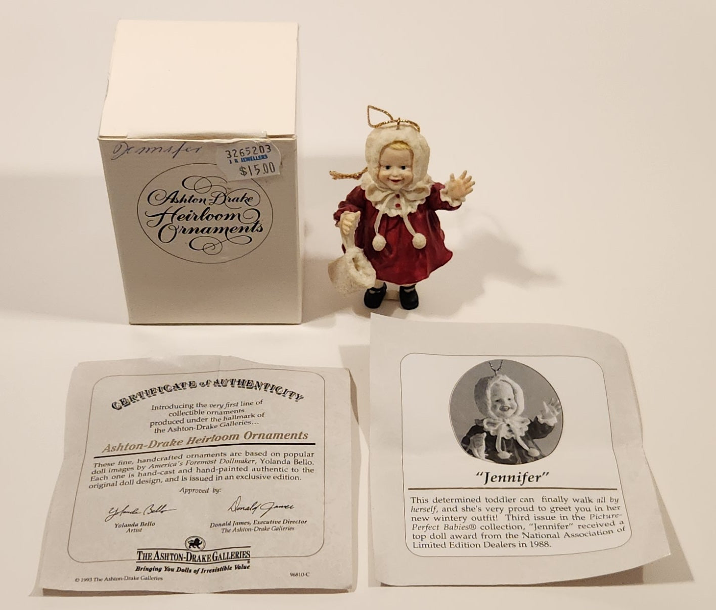 1993 Ashton Drake Heirloom Ornaments Jennifer Porcelain Figurine by Yolanda Bello 3
