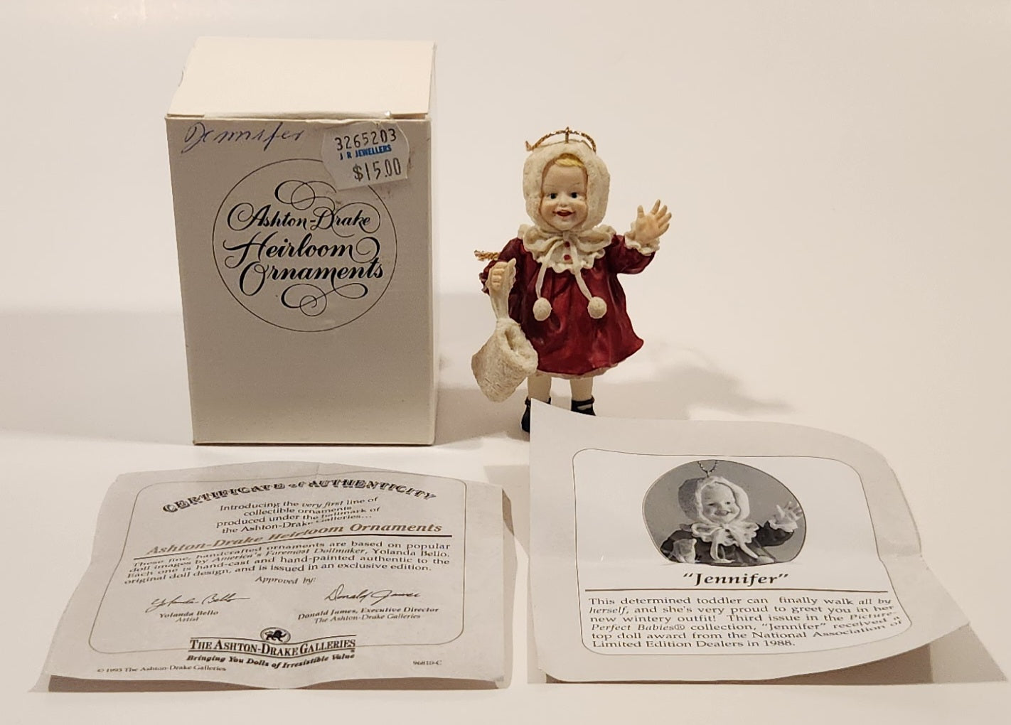 1993 Ashton Drake Heirloom Ornaments Jennifer Porcelain Figurine by Yolanda Bello
