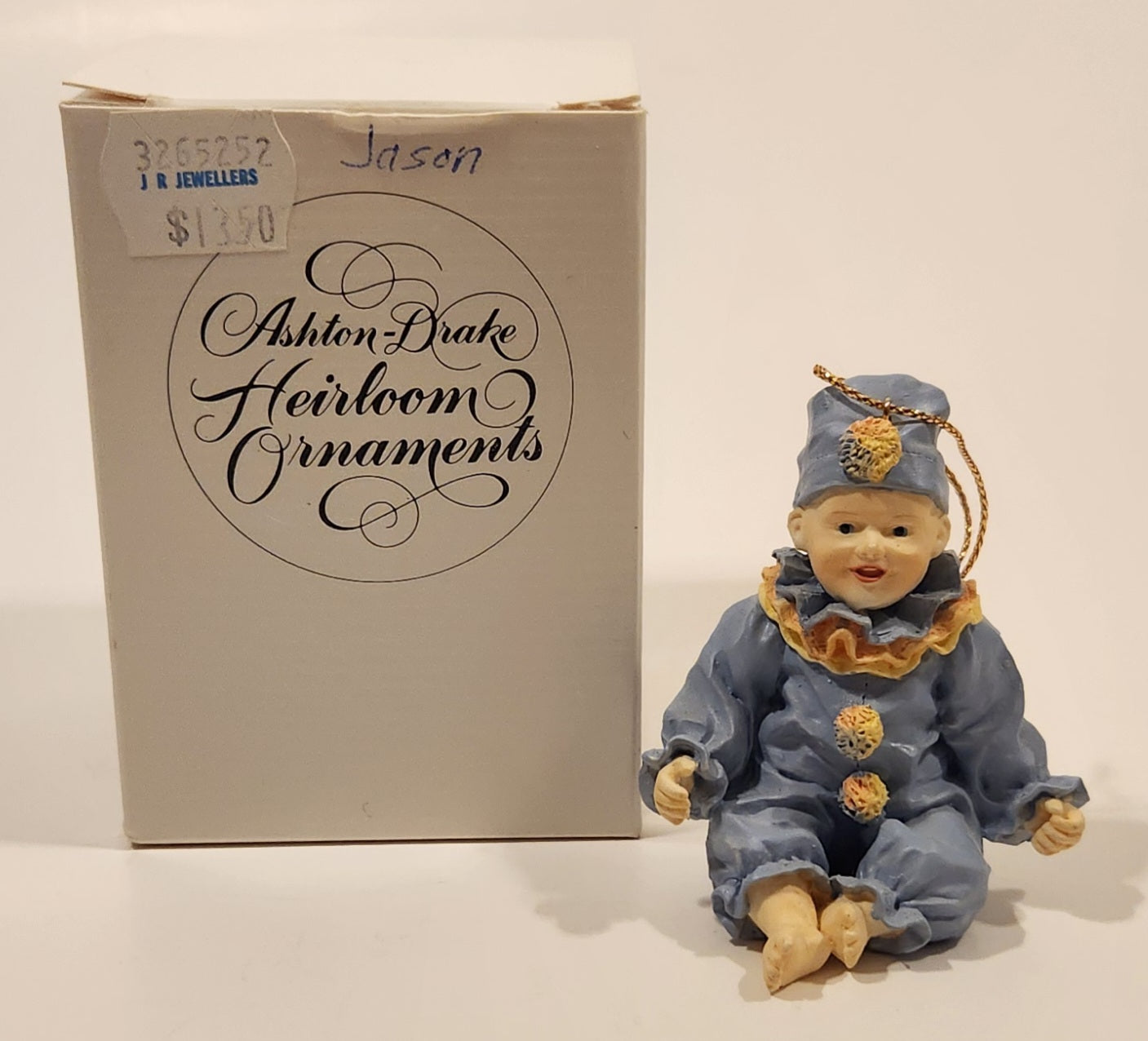 1993 Ashton Drake Heirloom Ornaments Jason in Blue Clown Suit Porcelain Figurine by Yolanda Bello 3