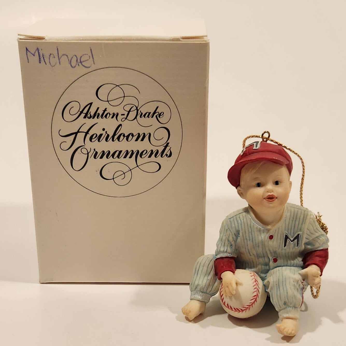 1993 Ashton Drake Heirloom Ornaments Michael in Baseball Uniform Porcelain Figurine by Yolanda Bello 2