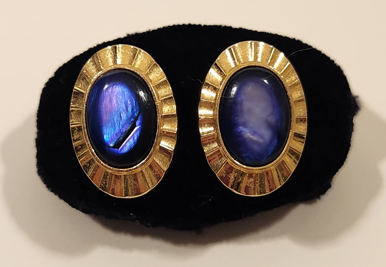 Vintage Blue Swirl Gemstone Gold Tone Cufflinks