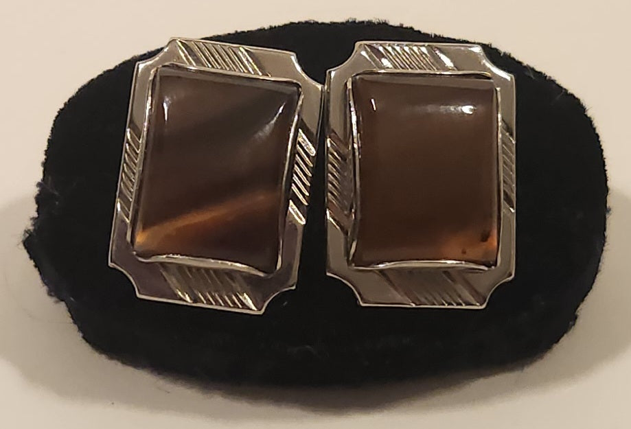 Vintage Tigers Eye Silver Tone Cufflinks 2