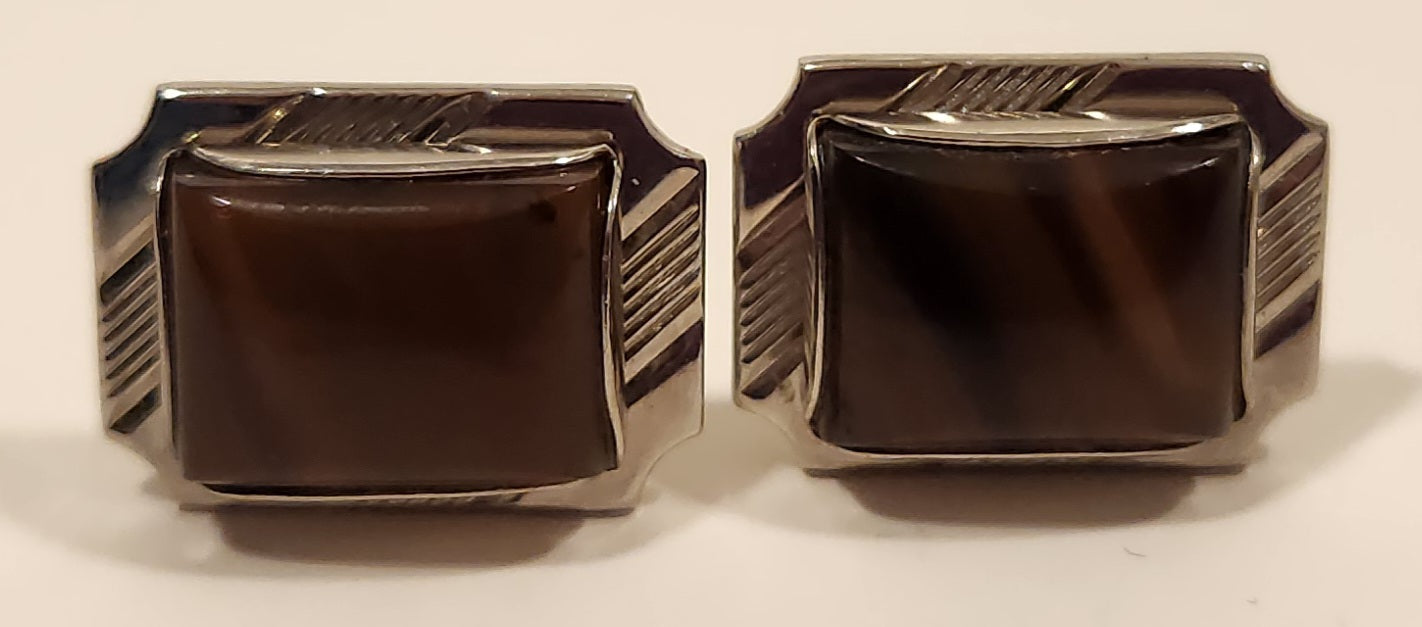 Vintage Tigers Eye Silver Tone Cufflinks 3