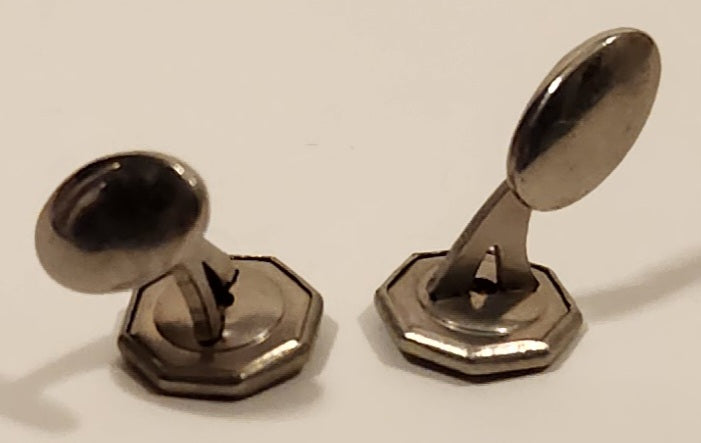 Antique Edwardian Black Enamel Rhinestone Octagonal Shaped Silver Tone Cufflinks 6