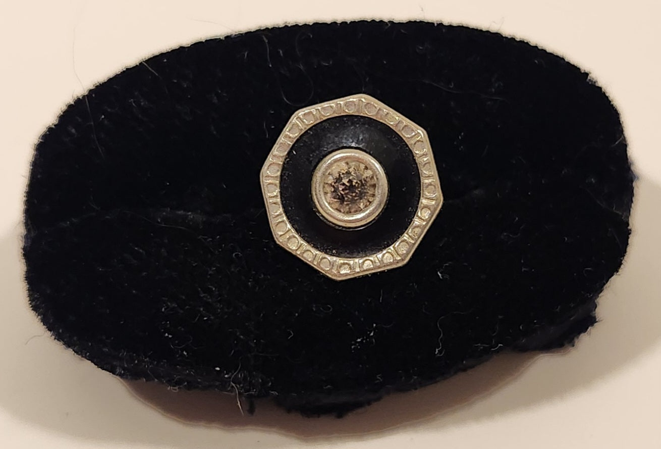 Antique Edwardian Black Enamel Rhinestone Octagonal Shaped Silver Tone Cufflink (Single)