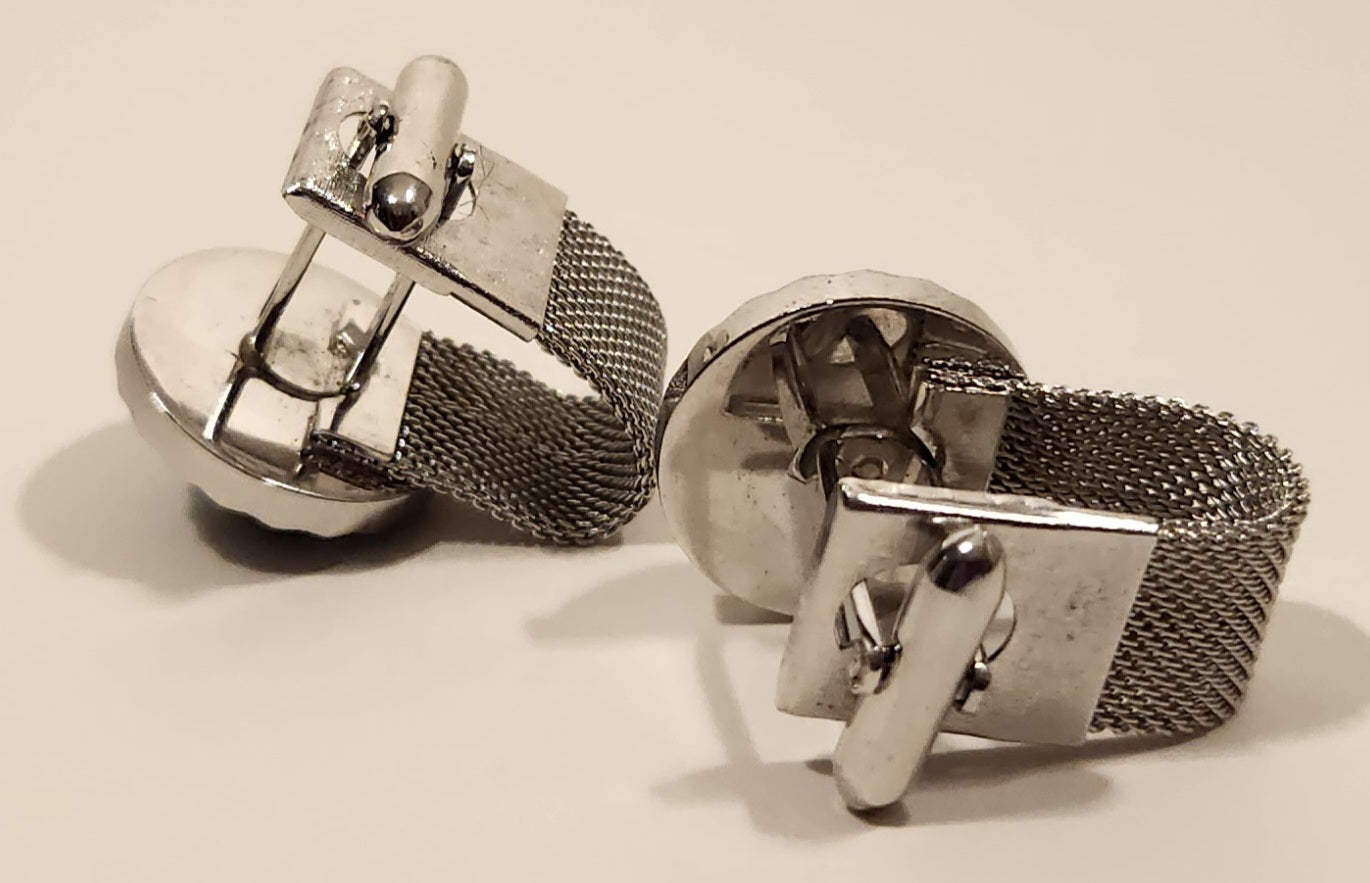 Vintage 1970s Envoy Blue Green White Concho Silver Tone Mesh Wrap Cufflinks 5