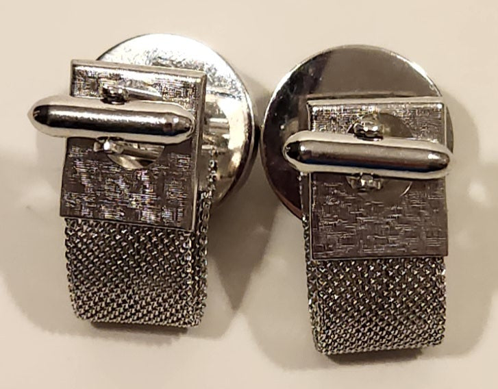 Vintage 1970s Envoy Blue Green White Concho Silver Tone Mesh Wrap Cufflinks 7