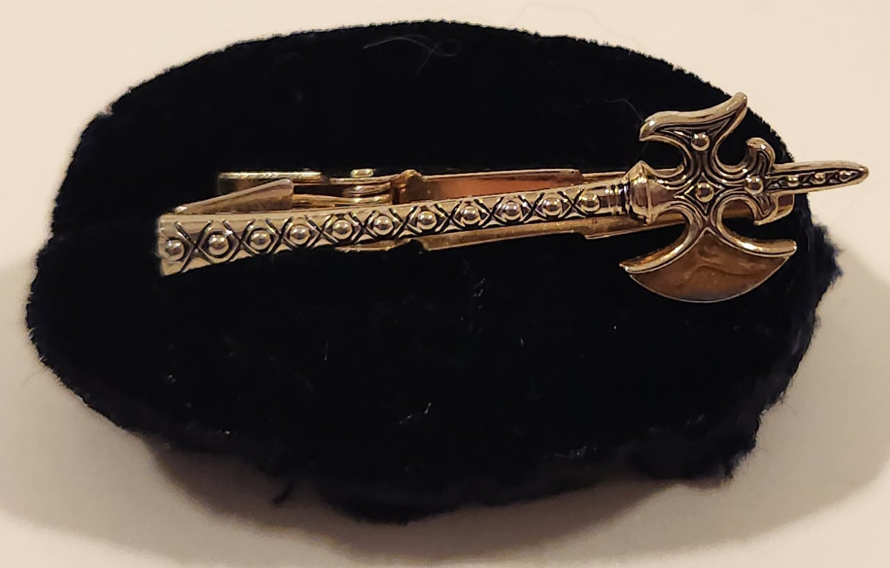 Vintage Straton Medieval Battle Axe Metal Tie Clip Made in England