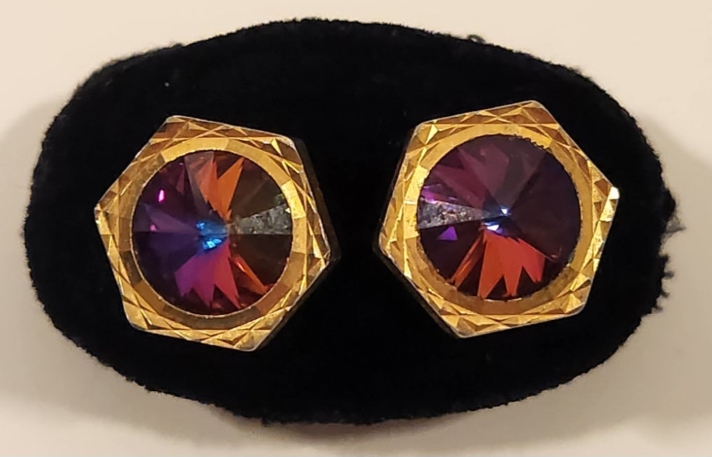 Vintage Red Cerise Rivoli Gold Tone Cufflinks