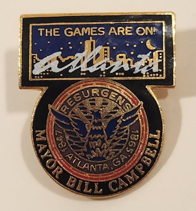 1996 Mayor Bill Campbell The Games Are On Atlanta Olympics Enamel Metal Lapel Pin 2