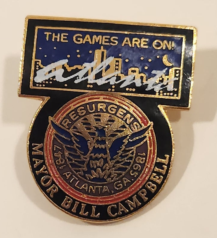 1996 Mayor Bill Campbell The Games Are On Atlanta Olympics Enamel Metal Lapel Pin