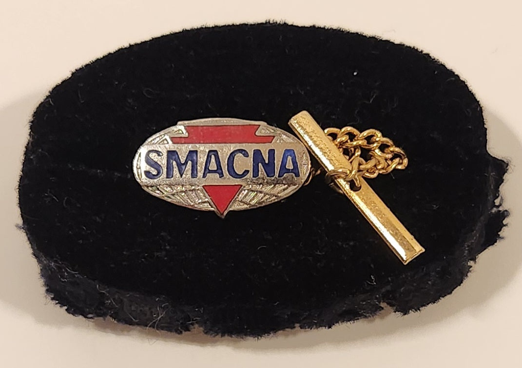 Vintage SMACNA Sheet Metal and Air Conditioning Contractors' National Association Enamel Silver Tone Metal Tie Tack Pin with Chain