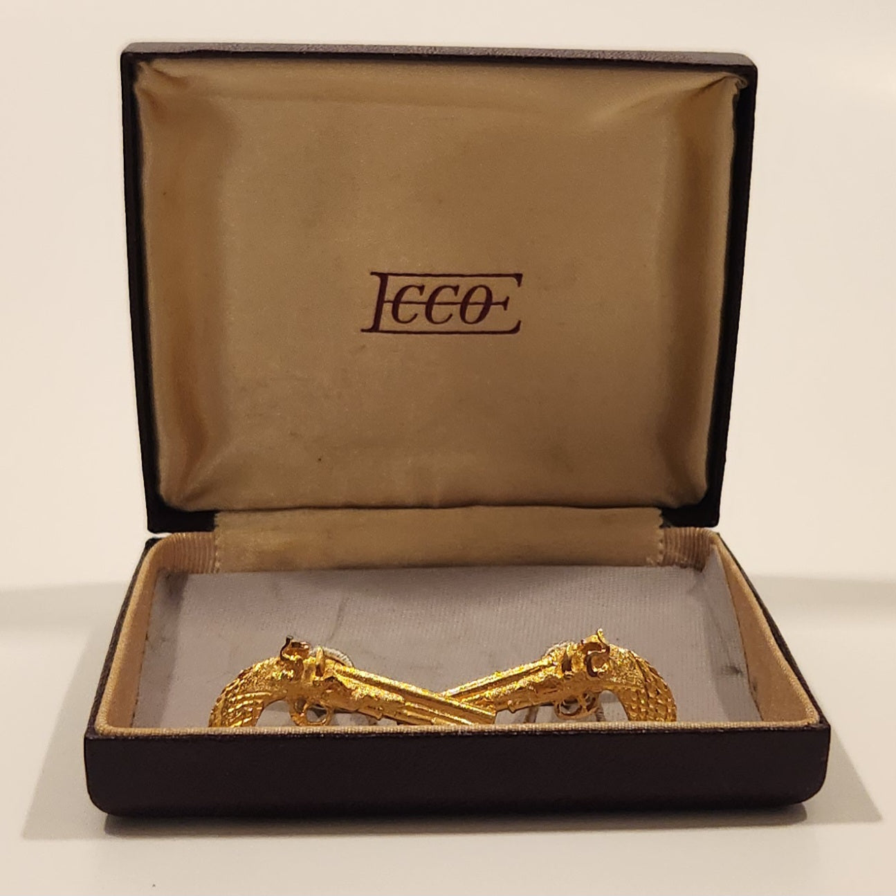 Rare Vintage ECCO Flintlock Dueling Pistol Guns Gold Tone Cufflinks In Case 1392R 1392L