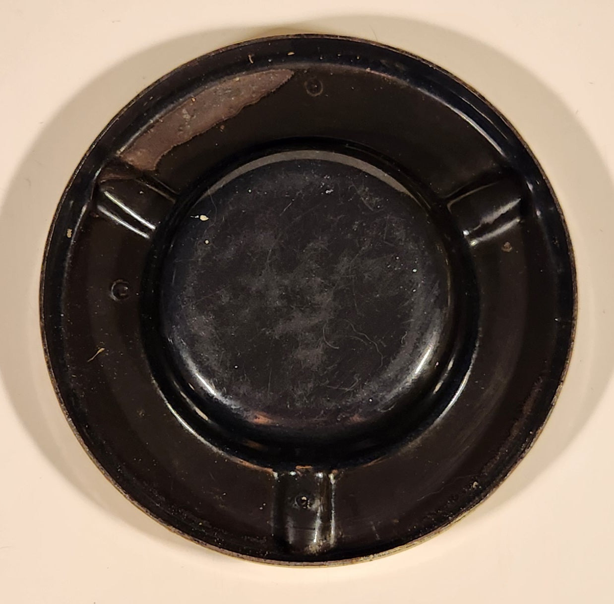 Rare Antique 1940s 1950s Graham Bell Enameling Ltd. Streetsville Ontario Hide Stretching Sheets White Porcelain Enamel Advertising Ashtray 6