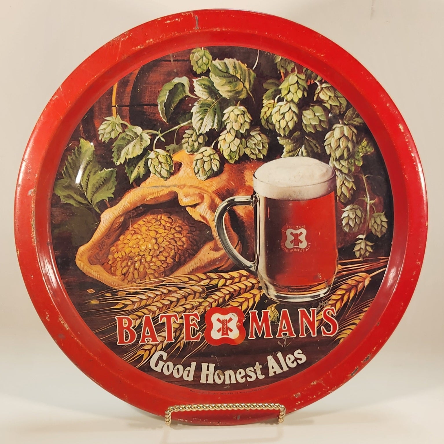 Rare Vintage Wade PDM Avon Batemans Good Honest Ales Red Metal Beer Beverage Serving Tray 2