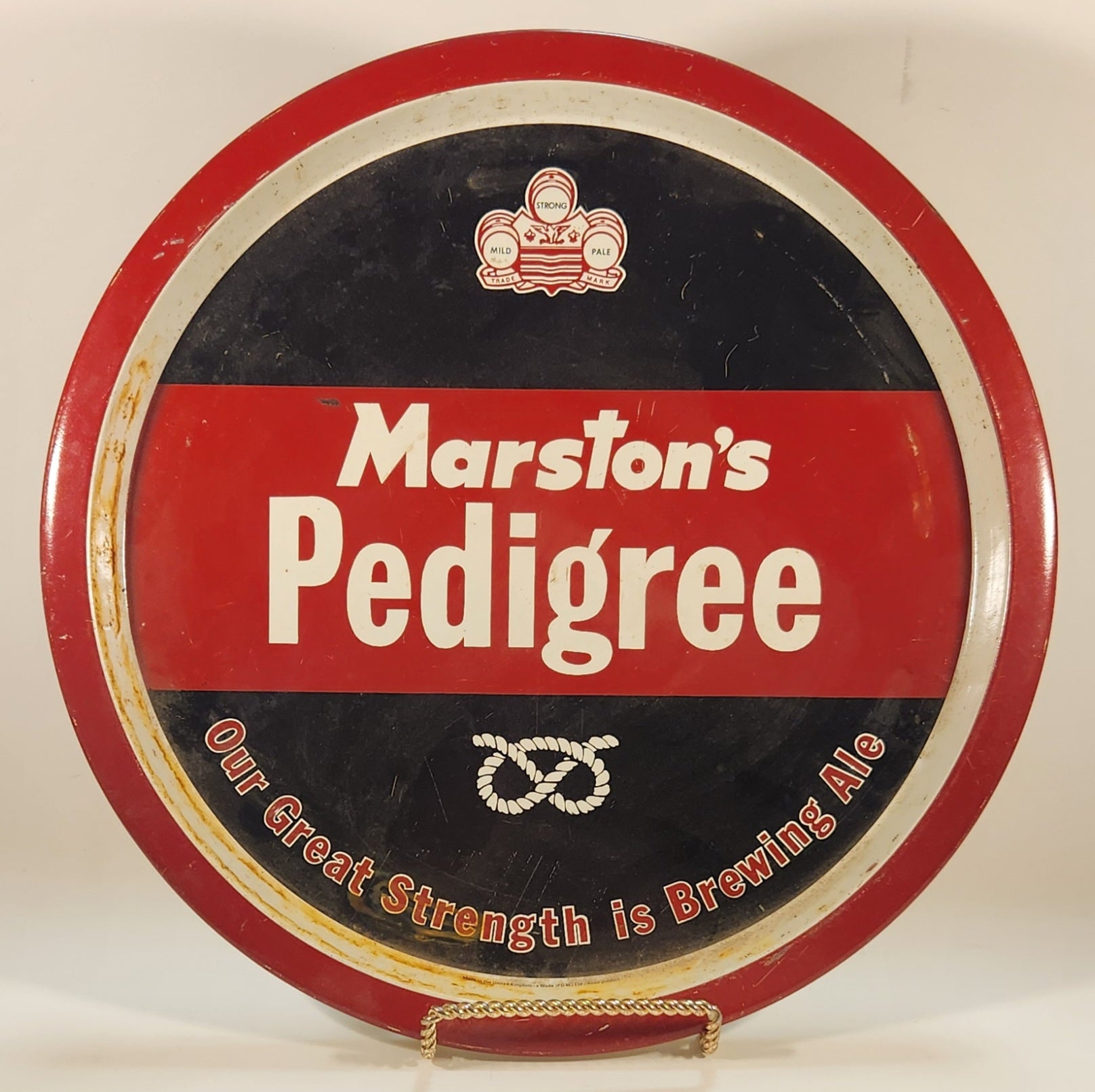 Rare Vintage Wade PDM Avon Marston's Pedigree Our Great Strength is Brewing Ale Red Metal Beer Beverage Serving Tray 2