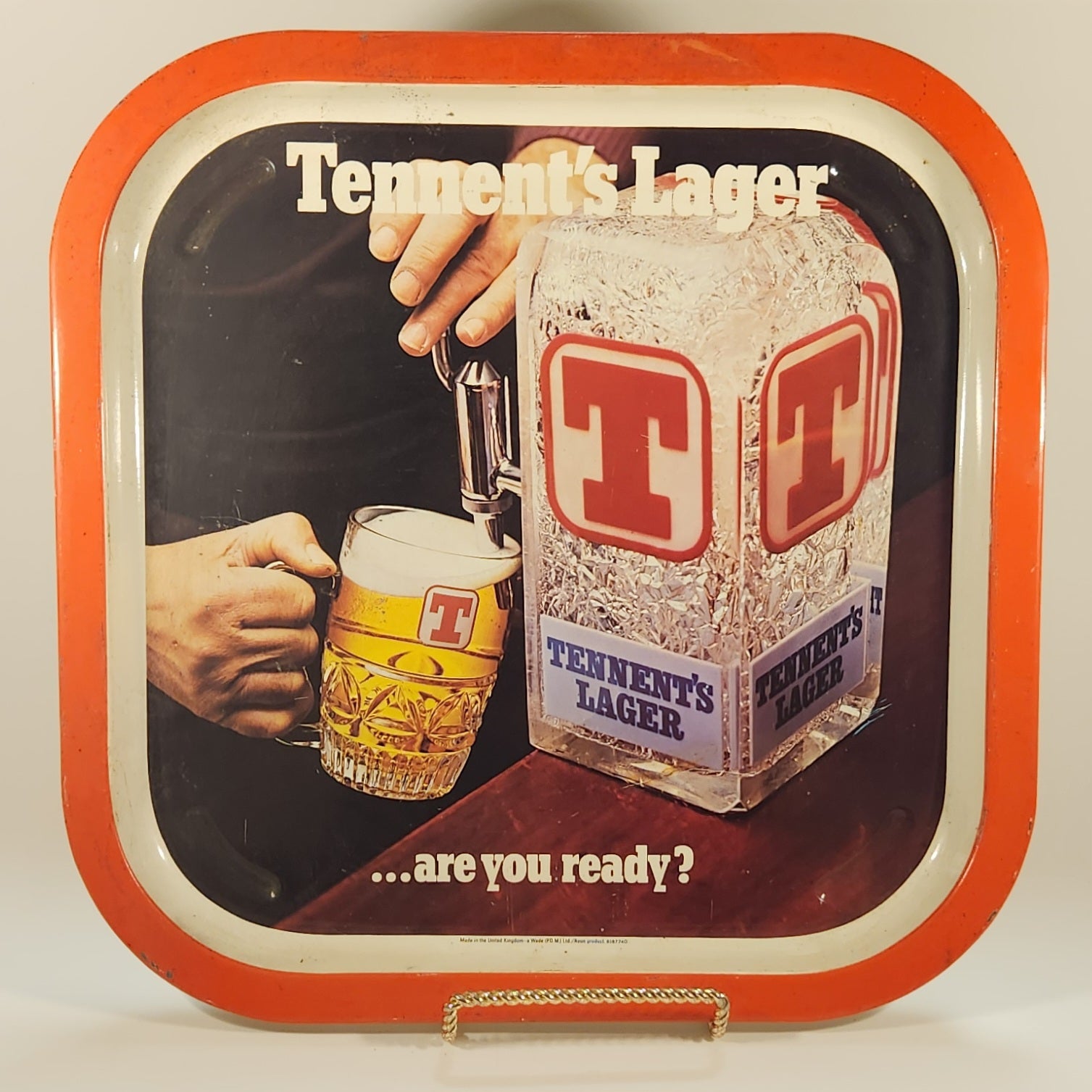 Rare Vintage Wade PDM Avon Tennent's Lager ...are you ready? Red Metal Beer Beverage Serving Tray 2