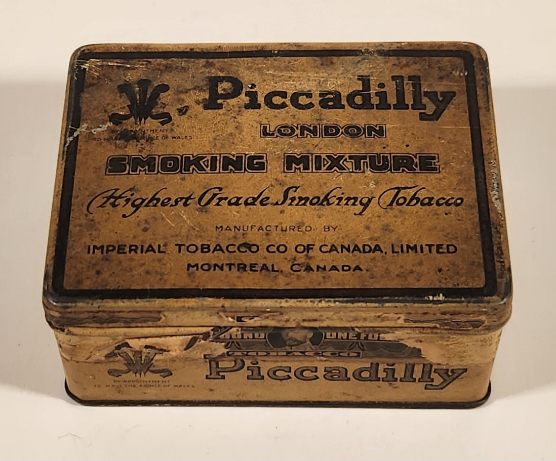 Vintage Imperial Tobacco Co of Canada Montreal Piccadilly London Smoking Mixture Hinged Tin Metal Container