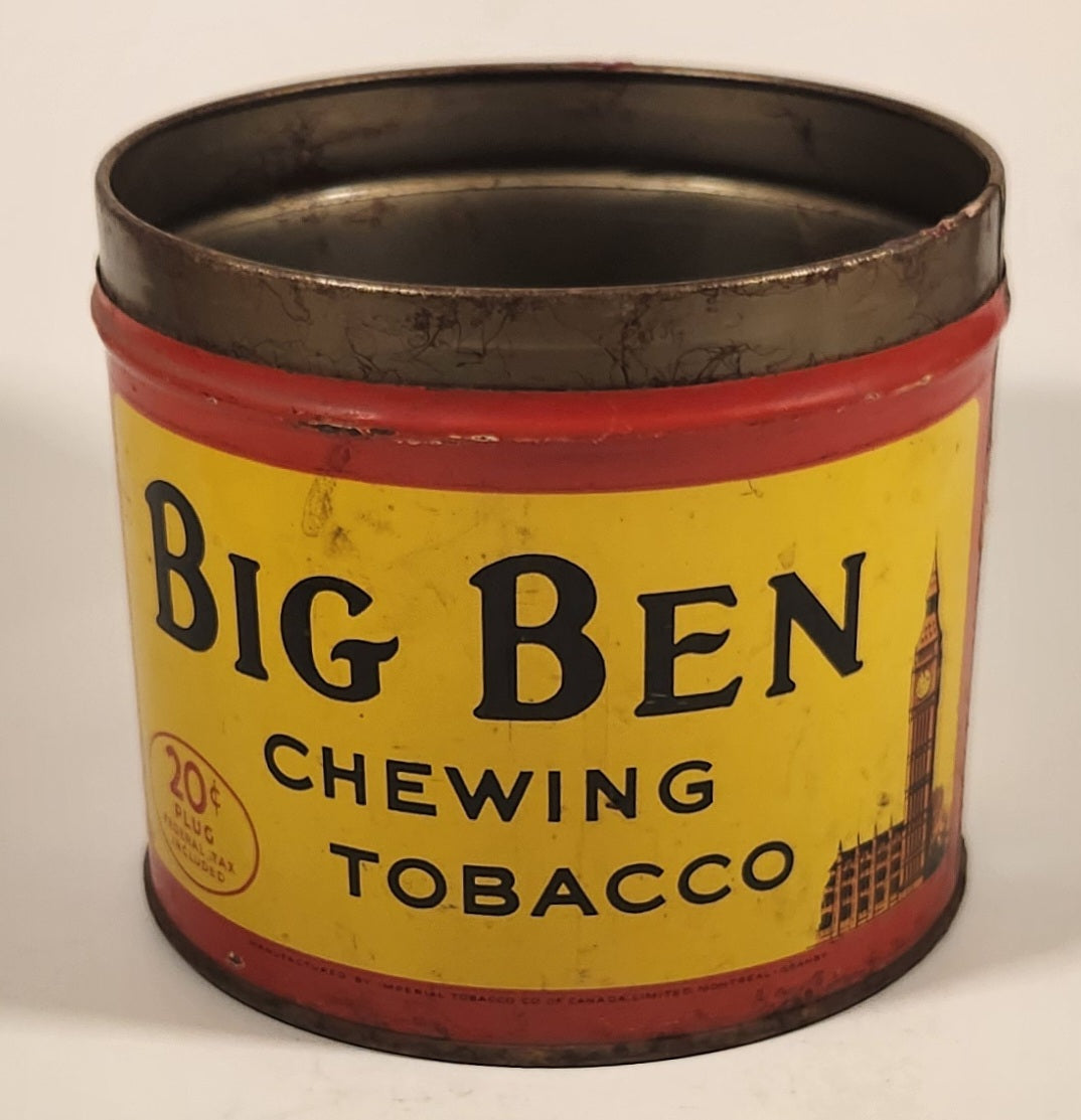 Vintage Imperial Tobacco Co of Canada Big Ben Chewing Tobacco 20c Plug Tin Metal Can